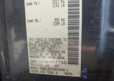 2010 Nissan Altima S z USA, uszkodzony, nr VIN 1N4AL2AP7AN488750